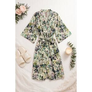 Plum Pretty Sugar Floral Robe Medium Cotton Wrap Kimono Sleeve Boho Lounge